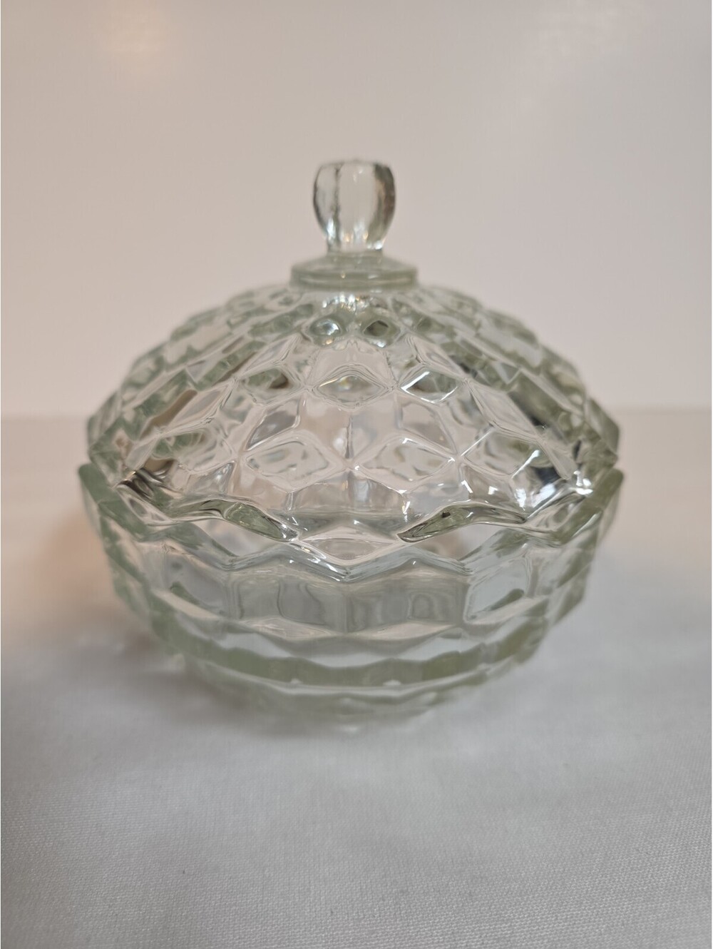 Fostoria American Clear Cubist Glass Candy Dish & Lid